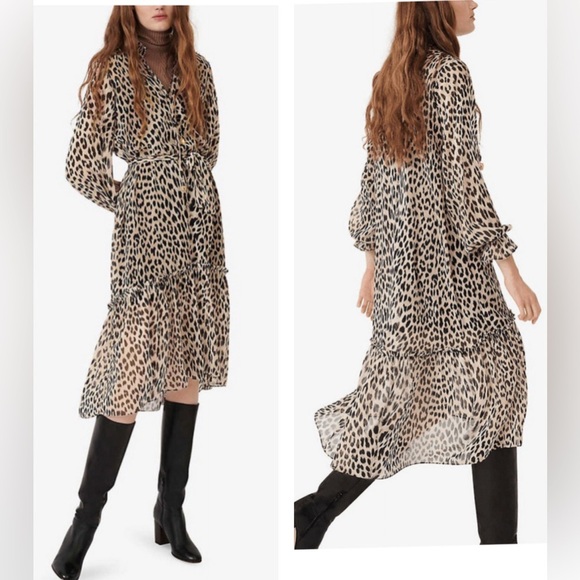 Maje Leopard Print Midi Dress Size 36 US4 - Picture 1 of 6